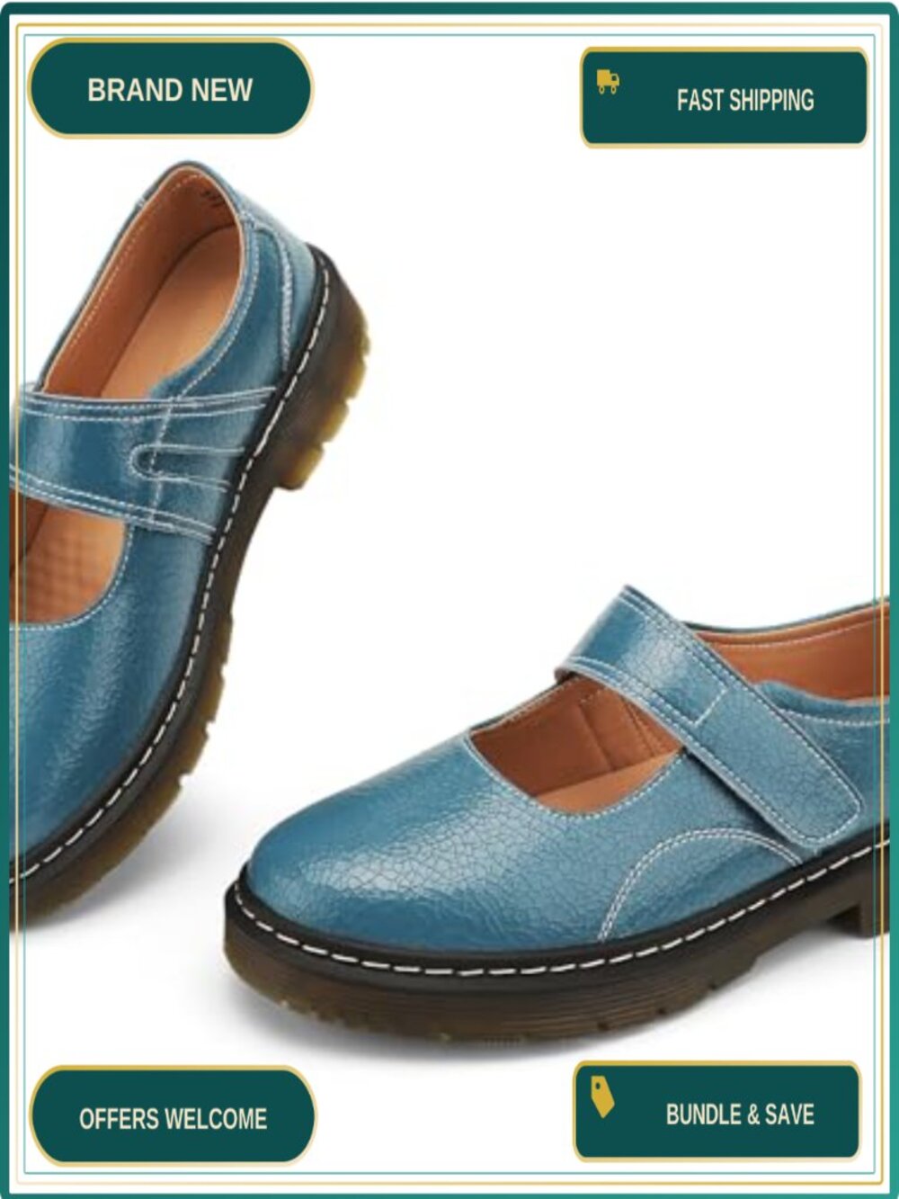 Women's Mary Jane Flats Genuine Leather Memory Foam Slip Resistant Casual Shoes - Picture 1 of 5